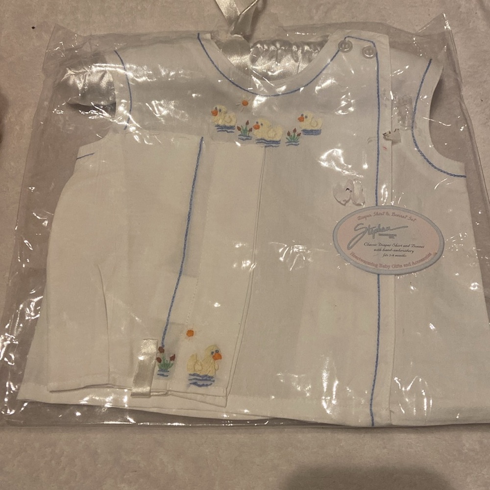STEPHAN Ent. Inc. NWT Diaper Shirt & Bonnet Set Size 3-6 Months VINTAGE 2003